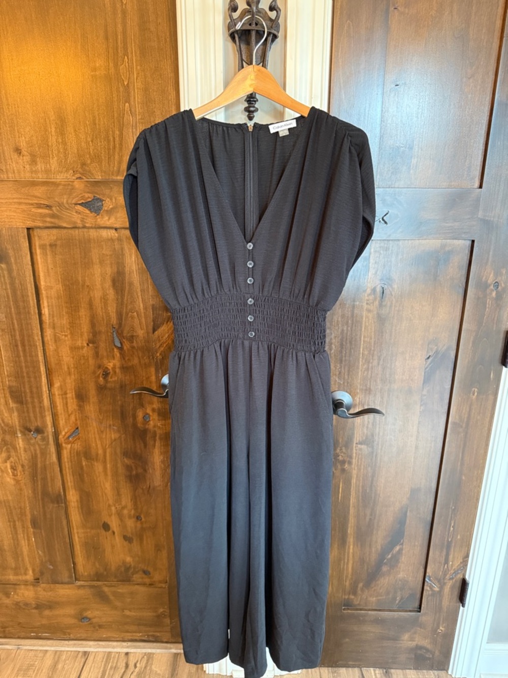Calvin Klein Black jumpsuit with Smocked Waist and Button Front 10